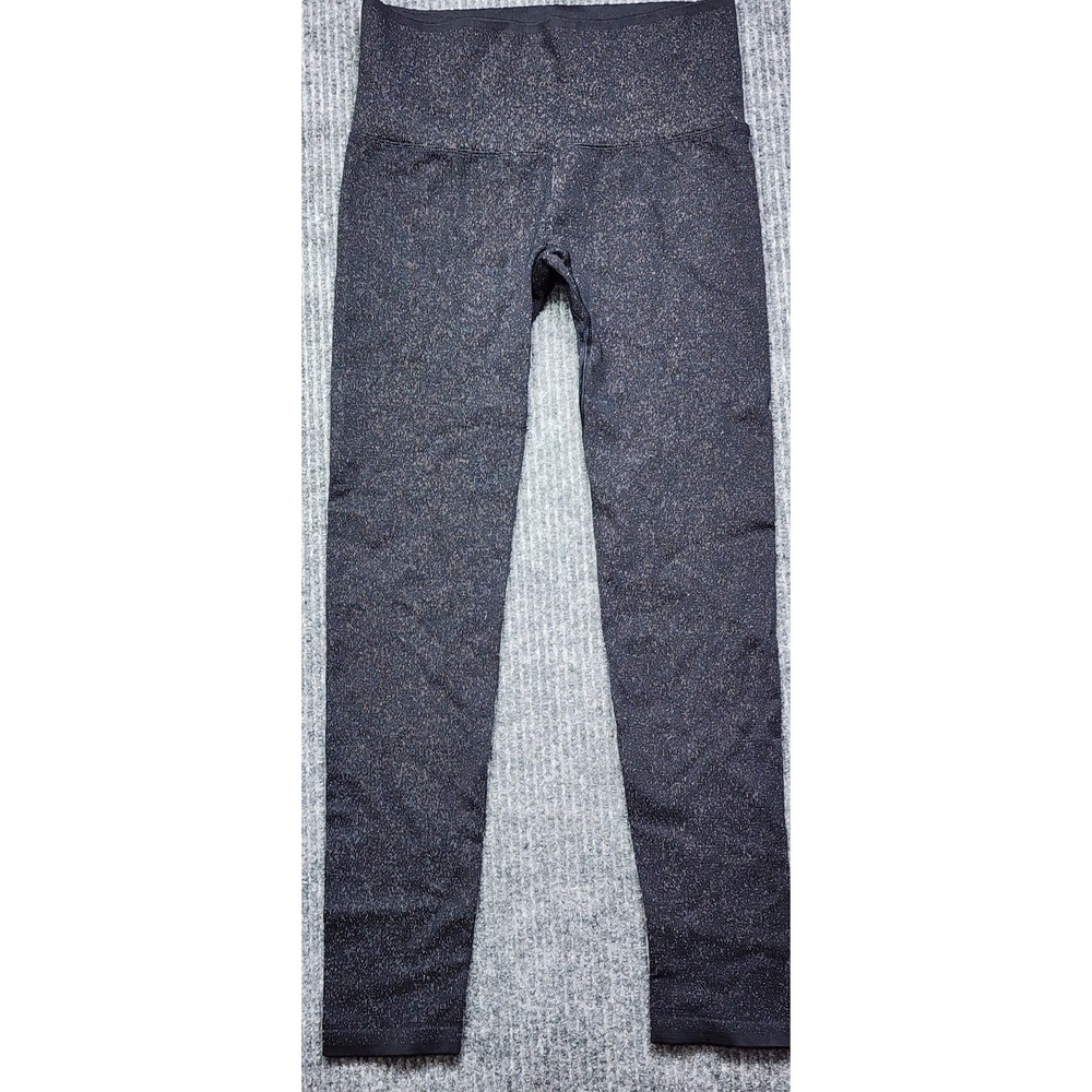 All in Motion Womens Black Silver Metallic Shimmer Seamless Leggings High Rise M